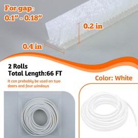 66 Feet Brush Weather Stripping,Door Brush Seal Strip,Door Soundproofing Strip,Window Noise Blocker,Self Adhesive Draft Blocker,Dust Stopper Winter,Grey,0.2 in Brush x 0.4 in Backing