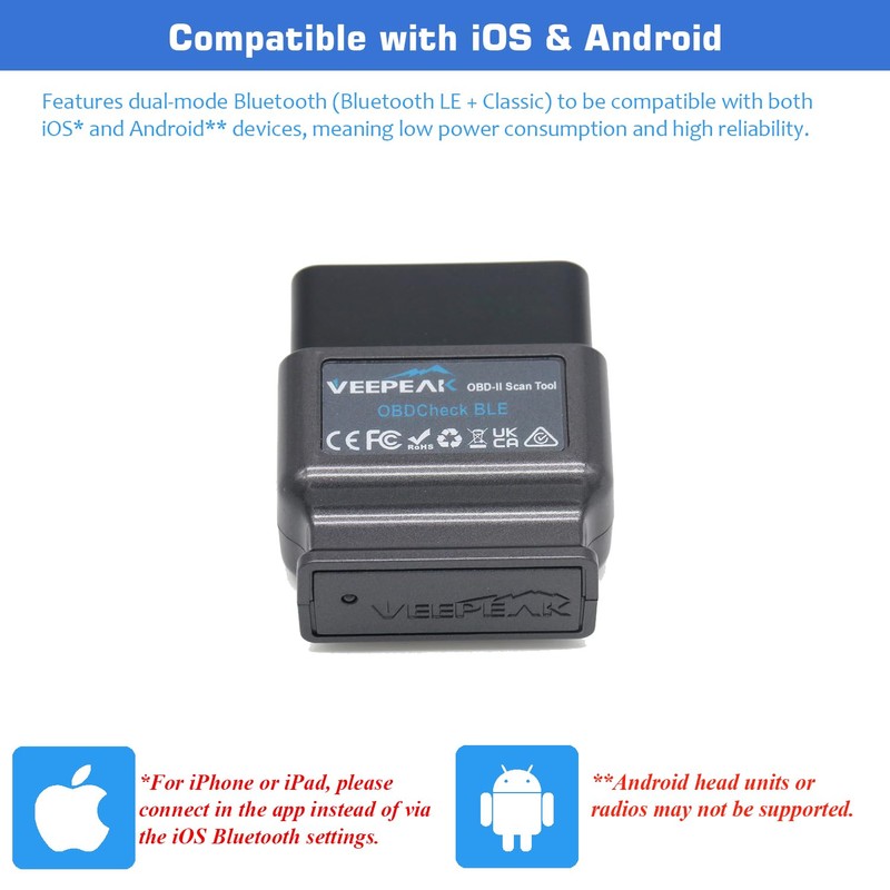 Veepeak OBDCheck BLE Bluetooth OBD II Scanner for iOS &