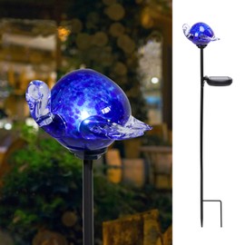 Bshine Solar Garden Decoration Outdoor Turtle Lights, Hand Blown Glass Waterproof Solar Light Stake Decorate Paths, Pathways, Lawns and Yards Art for Mom, Father's Day Gifts, Blue