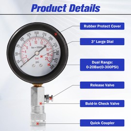 Compression Tester, 8PCS Engine Cylinder Pressure Gauge for Petrol Gas Engine, Compression Tester Automotive is Suitable for Cars and Motorcycles