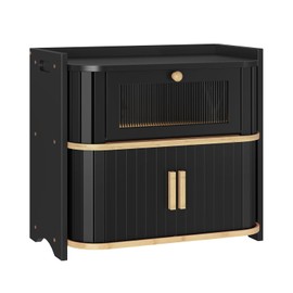 HOOBRO Bread Box, Bamboo Bread Box for Kitchen Countertop, 2 Tier Roll-Top Bread Bin, Food Storage Box, Bread Storage Container, for Kitchen, Dining Room, Black and Natural BK16MB01