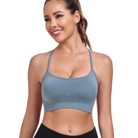 ANGOOL Women's Cross Back Sports Bra Seamless Padded Bustier Wireless Gym Crop Top for Workouts Yoga Fitness, Black+Grey+White, XL