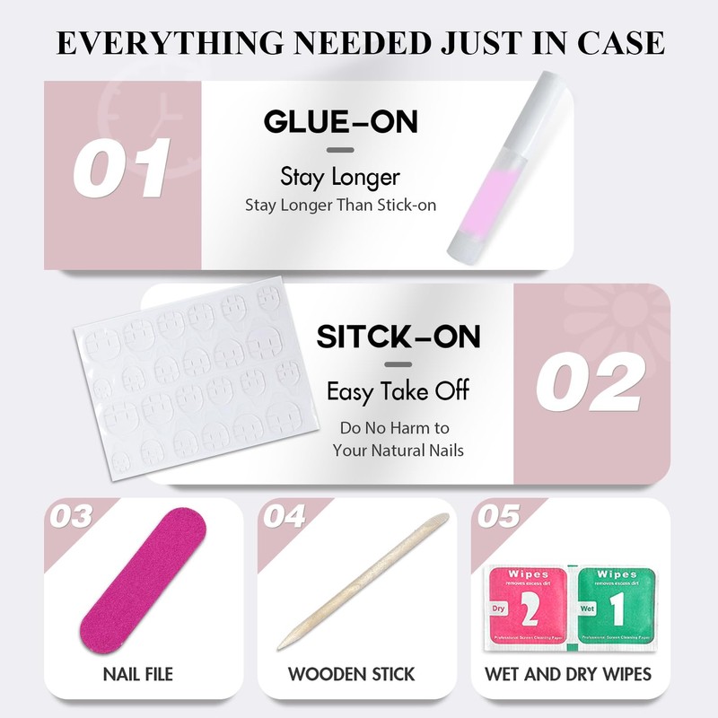 KQueenest Press on Nails Kurz mit Kleber – Sheer Lila