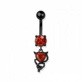 Pierced Owl 14GA 316L Stainless Steel CZ Crystal Devil Heart Dangling Belly Button Ring (Black/Red)