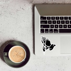 Praying Hands Vinyl Decal Sticker - Religious Decals for Cars, Laptops, Windows, Bumpers, Helmets - Black & White - 6 Inches x 4 Inches