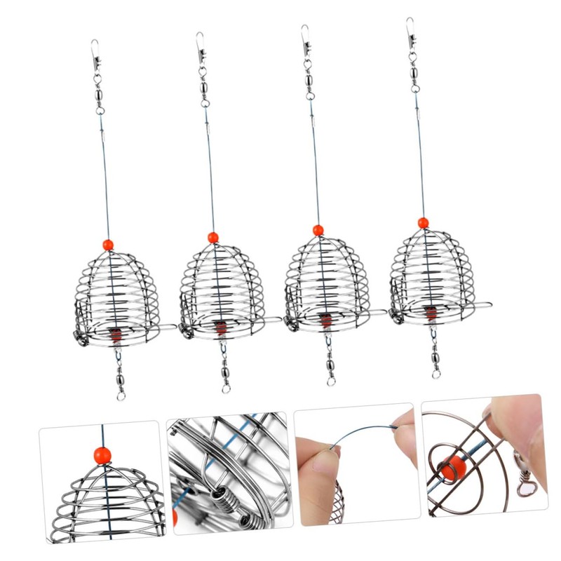 BESPORTBLE 4pcs Stainless Steel Fishing Bait Cage Durable Fish Trap