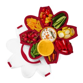 KOLORAE Daisy Serving Tray - Unique 9 Compartment Flower Snack Tray w/Dressing Cup. Great for Entertaining or Food Storage for Chips and Dip, Fruits and Veggies. Summer Party Serving Tray
