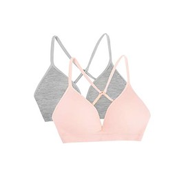 Fruit of the Loom Girls' Seamless Soft Cup Bra, 2-Pack, Grey Heather/Blushing Rose, 34