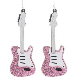 Electric Guitar Drop Dangle Earrings for Women – Rock n Roll – Country - Music Lovers Fashion Earrings (Pink, One Size)