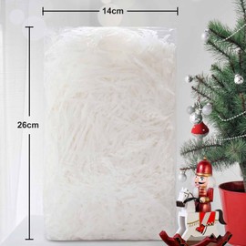 White Shredded Tissue Paper for Gift Boxes Stuffing 100 g Hampers Filling and Packaging Filler, Soft Shreds Raffia Paper Suitable Party Easter Christmas Father's Day