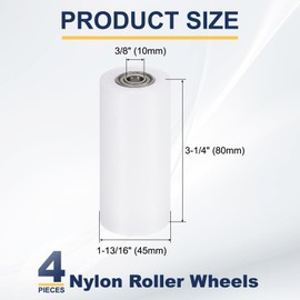 sourcing map 4Pcs Nylon Roller Wheel with Bearings, 3/8" Bore x 1-13/16" Width x 3-1/4" Length, CNC Guiding Wheel Flat Belt Idler, Nylon Pulley (White)