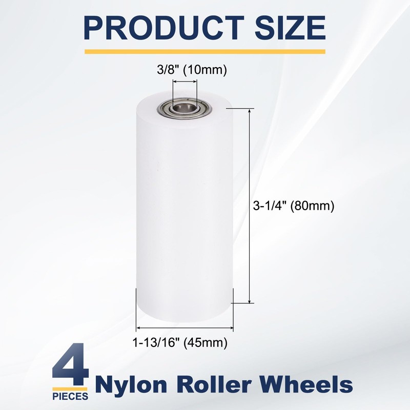 sourcing map 4Pcs Nylon Roller Wheel with Bearings, 3/8" Bore