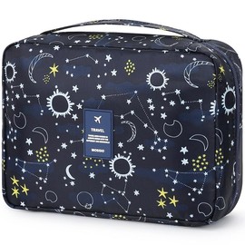 Mossio Hanging Toiletry Bag with Sturdy Hook - Large Portable Cosmetic Makeup Travel Organizer for Men & Women - Color: Blue Galaxy