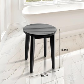 KISENG Bamboo Shower Stool - Lightweight, Waterproof, Non-Slip Shower Seat for Elderly, Disabled, Small Spaces, RV, Bathtub, and Spa Use, Supports Up to 500lbs (Black, 16")
