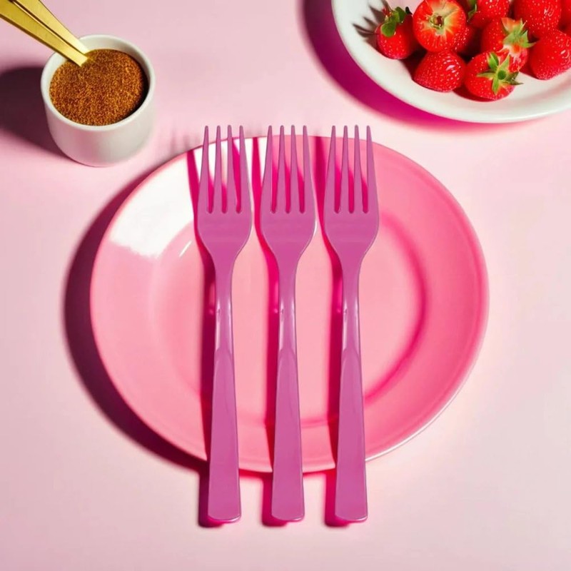 Unique Hot Pink Solid Plastic Forks (18ct) - Durable &