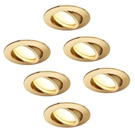 HCFEI LED Recessed Spotlight, Dimmable, Matte Gold, Round, Swivel, 5 W, Flat, 230 V, Recessed Spotlight, 68 mm Borehole, 120° Beam Angle, Warm White, 3000 K (Pack of 6)