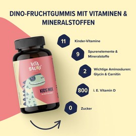 edubily nutrition® Vitasauri Kids Mix Vitamine für Kinder - Dino Fruchtgummis mit Vitaminen & Mineralien - zuckerfrei & lecker - hohe Bioverfügbarkeit - 60 Stück für 60 bzw 30 Tage