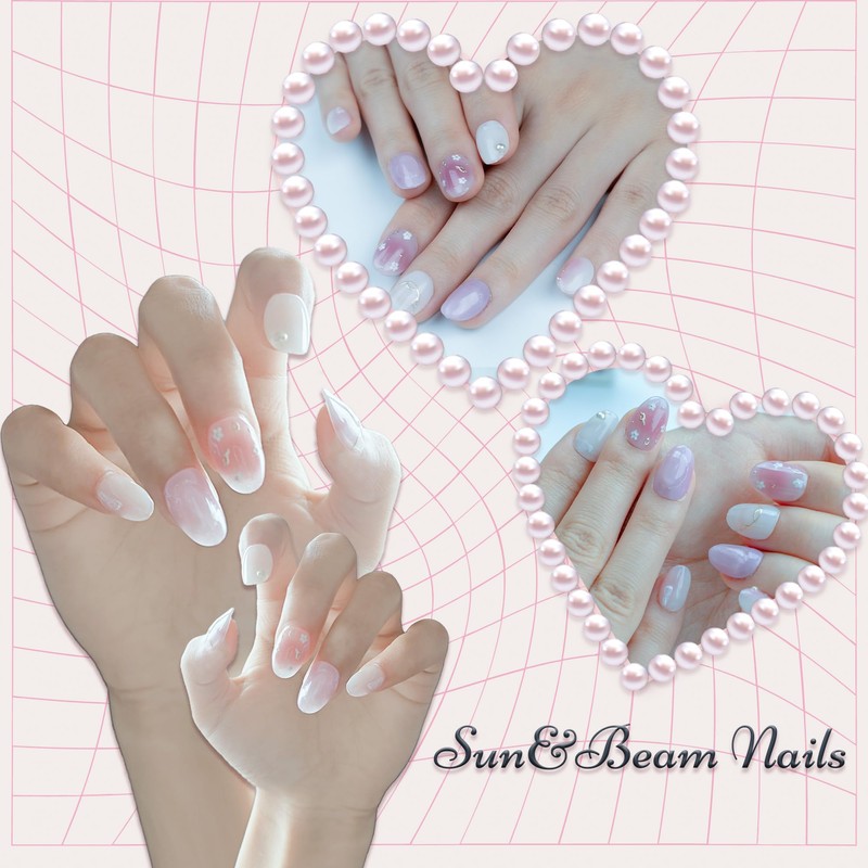 Sun&Beam Nails Handmade Nail Tips Short Round Pink White Gold