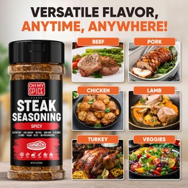 Steak Seasoning Spicy Blend Mix - Gluten Free & Low Sodium Hot Meat Seasoning for Beef, Ribeye & New York Strip Steaks. Spicy Steak Seasonings for Grilling. Gourmet Steaks Spices Salt. BBQ Rub. 4.5oz