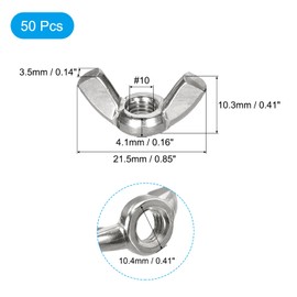 sourcing map #10-24 Wing Nut 50 Pcs, 304 Stainless Steel Butterfly Wing Nuts Fasteners Parts Hand Twist Tighten Wing Nuts for Machinery Electronic Equipment DIY, Silver