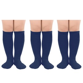 American Trends - Calcetines deportivos de fútbol a rayas para niños y niñas, Paquete de 3 Azul Marino Puro, Talla única