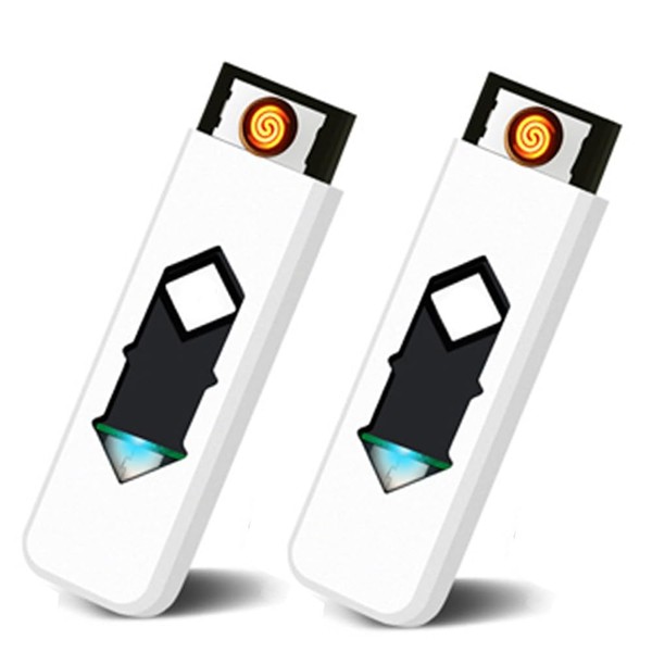 Encendedor electrónico mini USB recargable encendedor encendido a prueba de viento sin llama encendedor ligero (blanco)