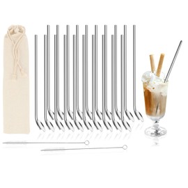 com-four® 20 x Straw Spoons with Cleaning Brush - Stainless Steel Straw Spoon - Straw with Stirring Spoon - Reusable (Stainless Steel Bar Spoon - Pack of 20)