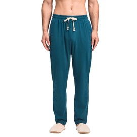 HEAVYWOOD Mens Pajamas Pants Cotton Lightweight Sleep Pj Pants Stretched Lounge Pants with Pockets Breathable Comfy Sleepwear (Green Blue, L)