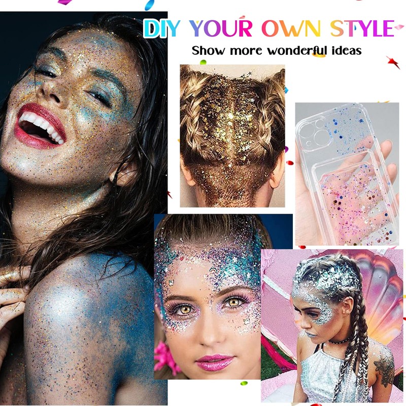 12 Colours Festival Face Glitter Sequins, Cosmetic Glitter Flakes, Make-Up