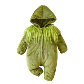 Infant Baby Girl Boy Christmas Outfits Long Sleeve Jumpsuit Grinch Bodysuit One-piece Green Furry Bodysuit (Furry Green, 0-3 Months)