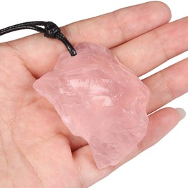 Nupuyai Natural Raw Rose Quartz Stone Necklace for Women Men, Irregular Rough Healing Crystal Pendant with Adjustable Cord 18-26 Inches