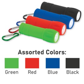 Merangue 24-Pack Small LED Flashlights with Carabiner, 15 Lumens, 72 AAA Batteries Included, Assorted Colors (8086-9004-00-000)