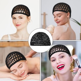 Yuanchu 3 Pcs Crochet Hair Net, Comfortable Breathable Mesh Hair Wrap Reusable Elastic Wig Cap Black Soft Hair Nets Women Sleeping Ballet Shower Bath Makeup Hold Long Short Curls In Place All Night