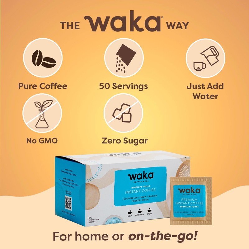 Waka Instant Coffee, Medium Roast - 100% Arabica Colombian Beans,