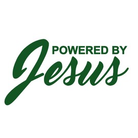 STICKER DAD Powered by Jesus Vinyl Decal by stickerdad® - Size: 8", Color: Forest Green - Windows, Walls, Bumpers, Laptop, Lockers, etc.