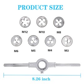 WANGR 8 Pcs Metric Dies Set - Tap and Die Set Bearing Steel Metric Tools with M3-M12 for Thread Processing Manual Threading