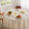 ZeeMart Hemstitched Embroidery Striped Boho Tablecloth 54 Inch Round Beige,