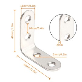 SENENQU 60 Pack Stainless Steel Corner Brace, 40 x 40mm L Shape Corner Bracket, 90 Degree Right Angle Joint Fastener Bracket for Chair Bookshelf Desk Window Furniture Cabinet, 4 Holes, Silver