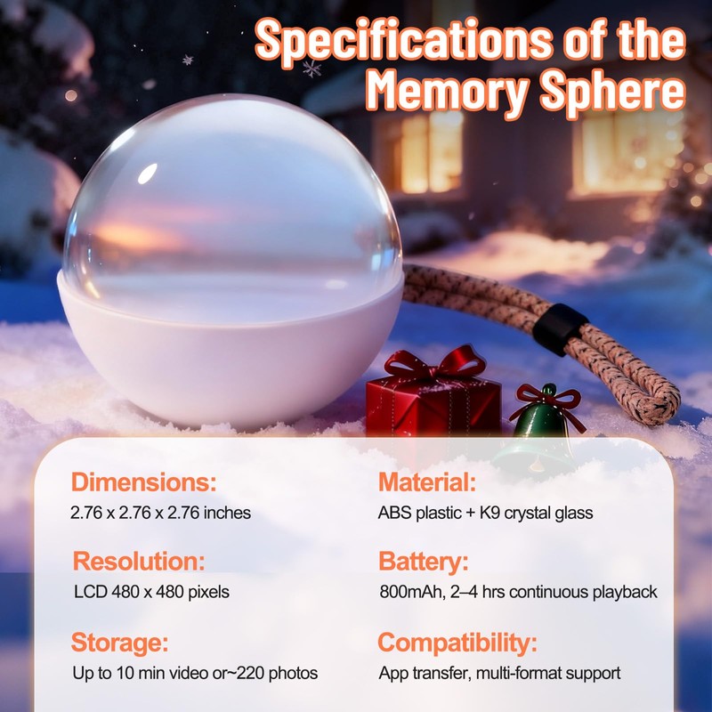 Memory Sphere Ball–Wi-Fi Crystal Video Orb for Photos & Videos