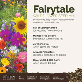 Eden Brothers Fairytale Flower Mixed Seeds for Planting, 1 lb, 480,000+ Seeds with Calendula, Cosmos Dazzler, Cornflower | Attracts Pollinators, Plant in Spring or Fall, Zones 3, 4, 5, 6, 7, 8, 9, 10