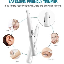 TOUCHBeauty Face Eyebrow Nose Ear Hair Trimmer, All-in-ONE Hair Remover for Women & Men, Dual Blades Shaver Battery Powered Upgraded Version TB-1458(White)