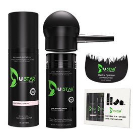 Ustar 4 in 1 Hair Building Fibers Set for Thinning Hair Thickening Natural Hair Loss Concealer Powder for Men & Women Bald Spot Cover Up and Hair Volume Enhancer 27.5g Gray