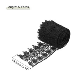 sourcing map 3 Inch Wide 5 Yard Lace Ribbon Floral Pattern Black Embroidered Lace Trim Ribbon for Sewing Making, and DIY Crafts, Gift Wrapping, Wedding Decor