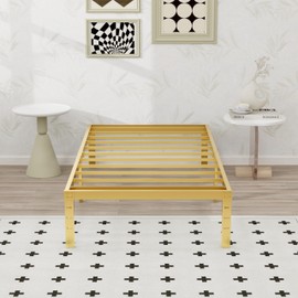 WJORATA 14 Inch Metal Platform Twin Size Bed Frame Steel Slat Support, No Box Spring Needed,Easy Assembly,Noise Free Gold