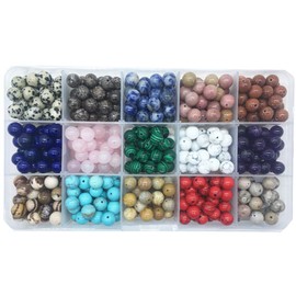 450pcs 8mm Natural Round Stone Beads Gemstone Beading Loose Gemstone Beads Hole Size 1mm DIY Smooth Beads for Bracelet Necklace Earrings Jewelry Making,Box Packed (15 Material-1, 8mm)