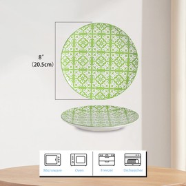 Dessert Plate Set of 6-8 Inch Ceramic Salad and Appetizer Plates - Vibrant Mix-and-Match Colors - Dishwasher and Microwave Safe