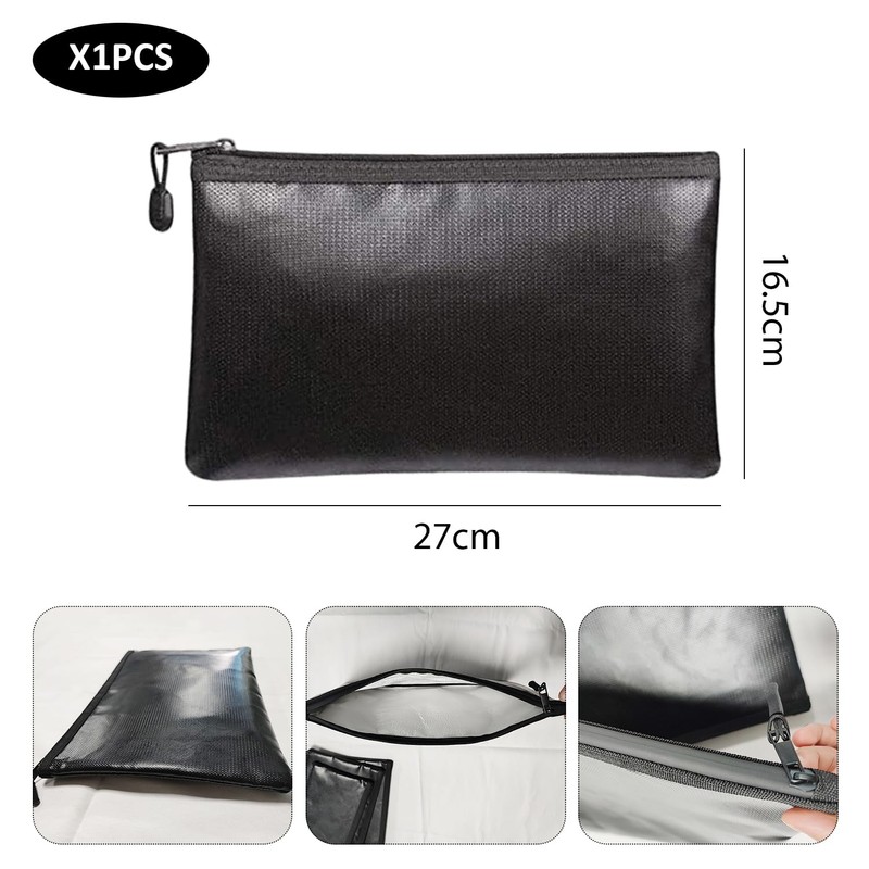 1 Piece of Black Fireproof Bag, Waterproof and Fireproof Document