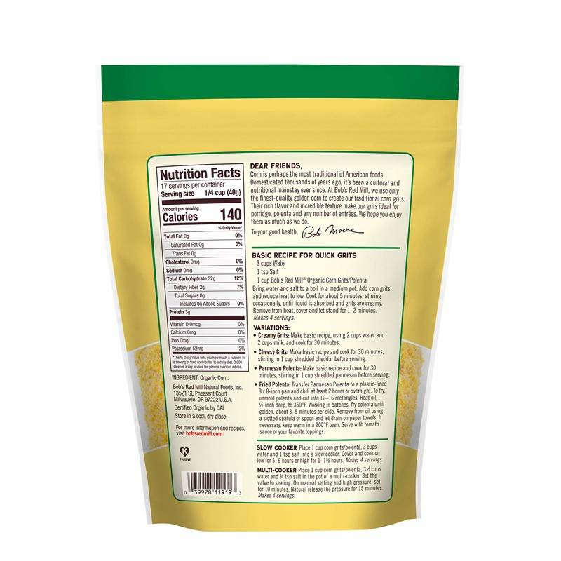 Bob's Red Mill Organic Corn Grits / Polenta, 24oz (Pack