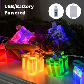 Christmas Gift Box String Lights with Remote Timer,13ft 20 LED Iridescent Christmas Decoration, USB Battery Operated Fairy Lights for Xmas Tree Decor Fireplace Mantel Stairs Room Party (Multicolor)