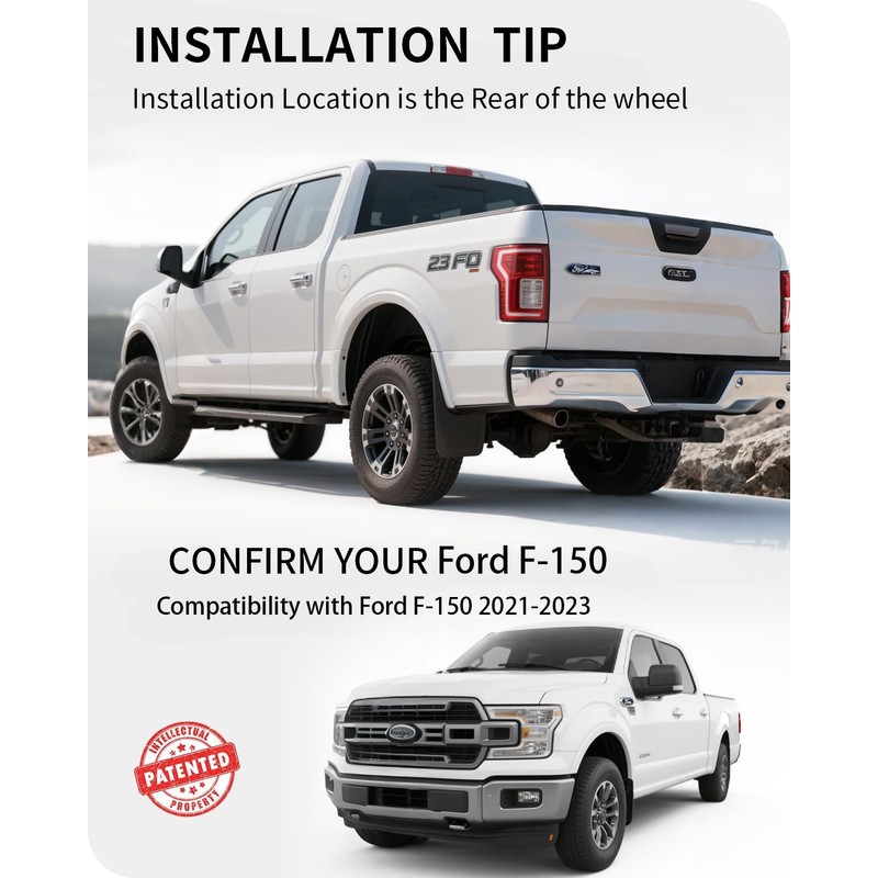Yldqcfu Mud Flaps for Ford F150 (2021-2023) ，4pc Heavy-Duty Splash
